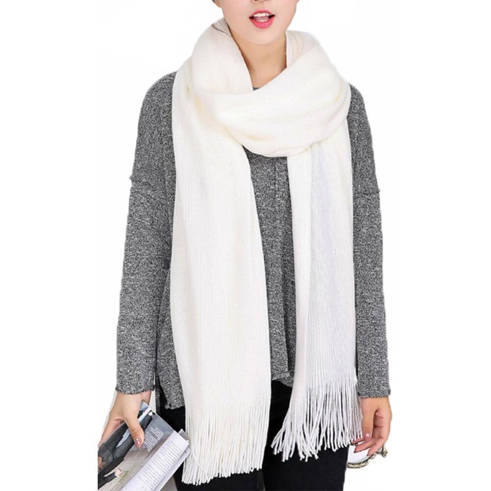 Women's Warm Long Scarves Winter Scarfs Pure Color Scarf Tassel
